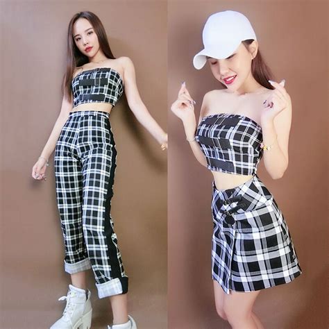 Retro Plaid Dance Costume Sexy Stage Rave Clothes For Singers Nightclub