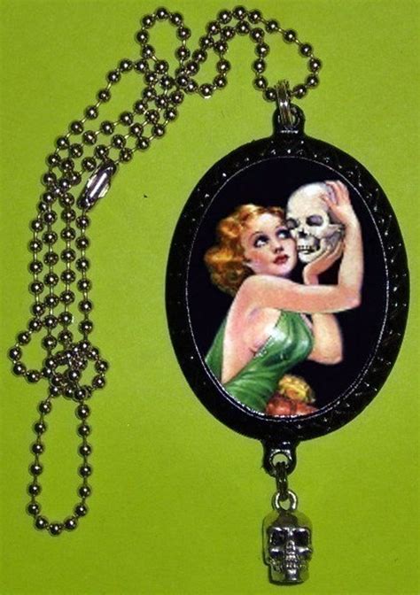 Pulp Fiction Pinup Girl Holding Skull Diy Necklace With Pewter