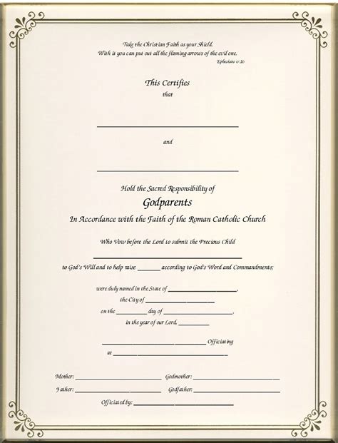 Keepsake Catholic Godparent 85 X 11 Inch Certificate Gold Border