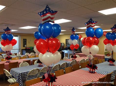 A lot of the celebrations take place outdoors, so a general rule is to go with air filled decorations on a fixed frame whenever. Fourth Of July balloon centerpiece www.dreamarkevents.com | Balloon centerpieces, Balloon ...