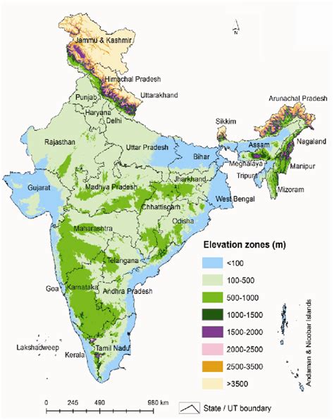Map Showing States And Elevation Zones Of India Download Scientific