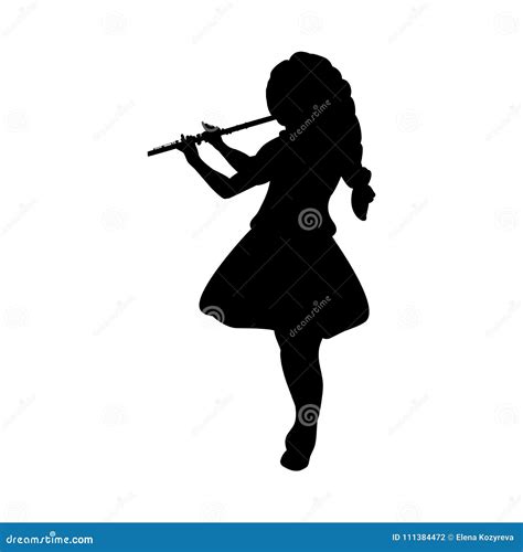 Silhouette Girl Music Playing Flute Stock Vector Illustration Of