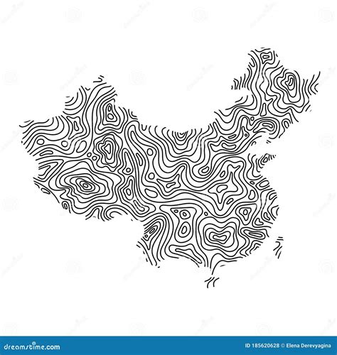 China Map From Black Isolines Or Level Line Geographic Topographic Map