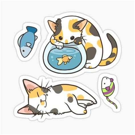 Pegatinas Cat Set Redbubble Kawaii Stickers Cat Stickers Printable