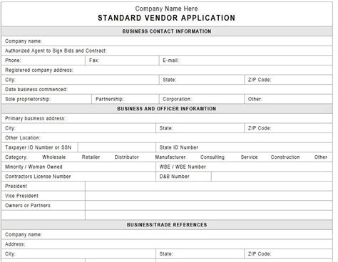 Vendor registration is the process of collecting key information from outside suppliers of goods and services and entering that information into a system to more complex systems that have integrated initial vetting into the process will require additional input. Vendor Form Template - Collection - Letter Templates