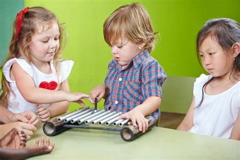 Kids Playing Music With Xylophone Stock Photo Image Of Childhood