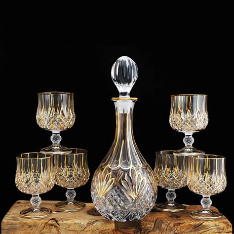 Luxury Crystal Wine Decanter And Glass Goblet 7 Piece Set Home Whiskey Brandy Glass Cup Golden