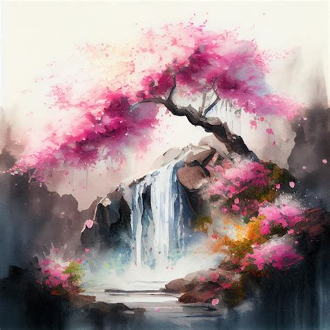 Premium Photo Watercolor Cherry Blossom Sakura Tree With Pink Flowers