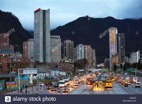 Skyscrapers Of Bogota City Center In Evening Light Colombia Latin