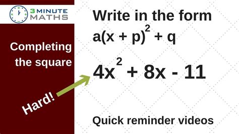 Higher Level Completing The Square Write In The Form Ax Psquared