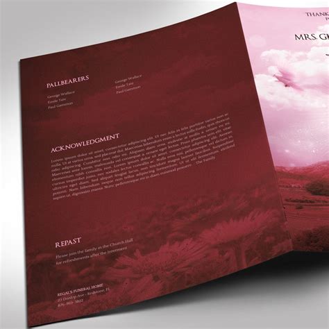 Pink Sky Funeral Program Word Publisher Large Template Etsy