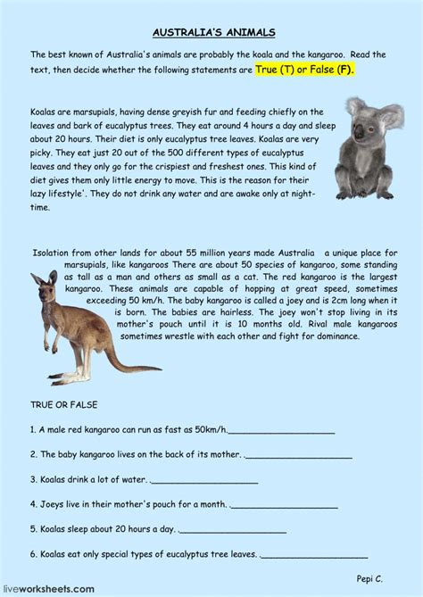 Australias Animals Worksheet