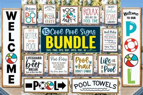 Cool Pool Svg Bundle 15 Funny Pool Signs For Summer