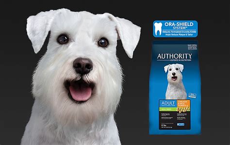 The brand has high quality proteins as the first ingredients, and a nice amount of whole grains and vegetables. Authority® Dog Food, Puppy Food & Treats | PetSmart