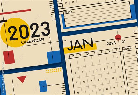 Bauhaus Inspired 2023 Calendar Template Stock Template Adobe Stock