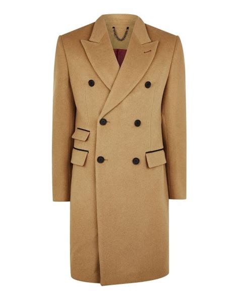 Lyst Topman Camel Wool Blend Double Breasted Overcoat In Brown For Men