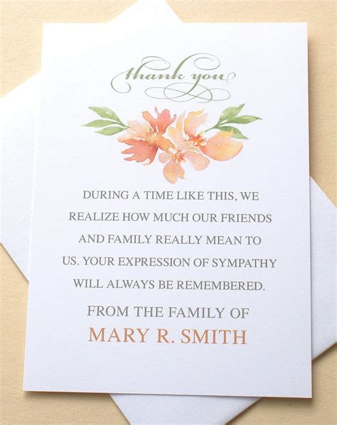 Funeral Thank You Cards With Peach Flowers Personalized Etsy