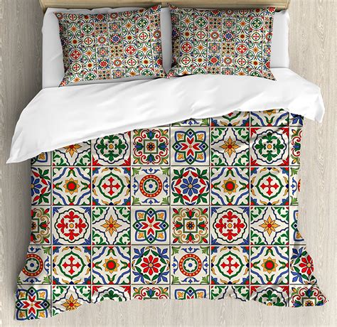 Duvet Cover Set Azulejo Pattern Portuguese Ornamental Abstract Floral