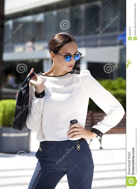 Business Woman With Blue Mirrored Sunglasses Stock Image Image Of Outdoors Adult 52606511