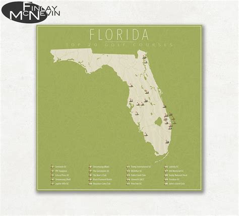 Florida Golf Courses Florida Map Featuring The Top 20 Golf Etsy Canada