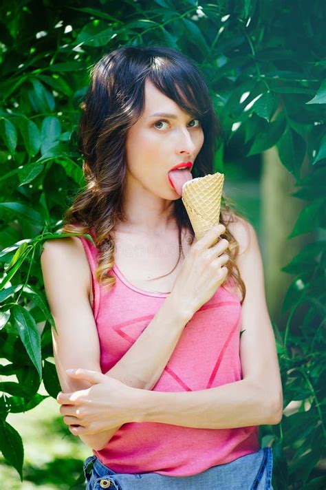 Beautiful Woman Eating Ice Cream Stock Image Image Of Holding Cream 89272733