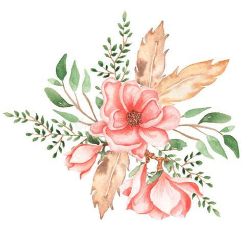 Watercolor Boho Floral Bouquet Illustration Set Peony Greenery