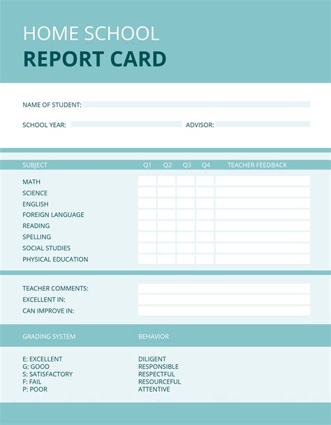 Homeschool Report Card Template Free
