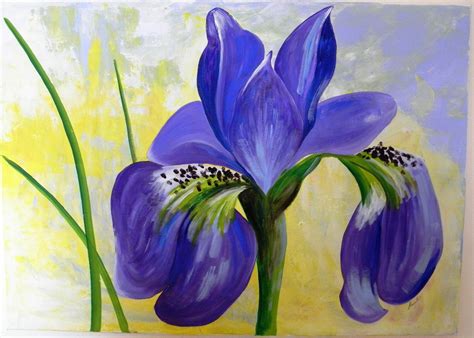 Original Large Acrylic Painting On Canvas Purple Flower Iris Flores
