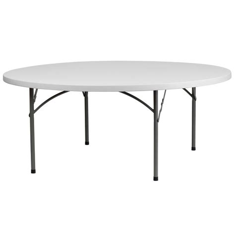 6 Foot Round Granite In White Plastic Folding Table By Flash Furniture