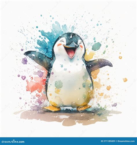 Laughing Penguin Style Of A Messy Children S Book Generative Ai Stock