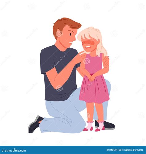 Worried Father Calming Down His Sobbing Sad Daughter Stock Vector