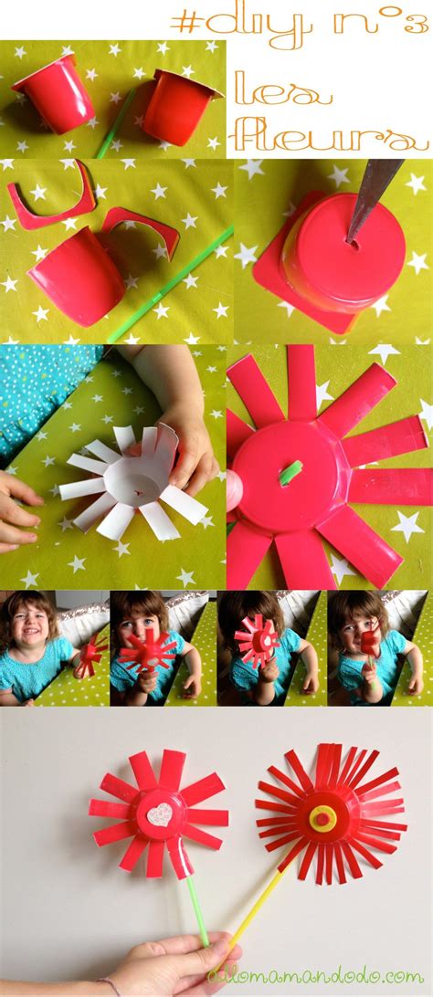 Diy Fleurs Pot De Yaourt Art For Kids Crafts For Kids Diy Crafts Diy