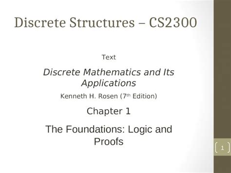 Ppt Discrete Structures Cs2300 1 Text Discrete Mathematics And Its