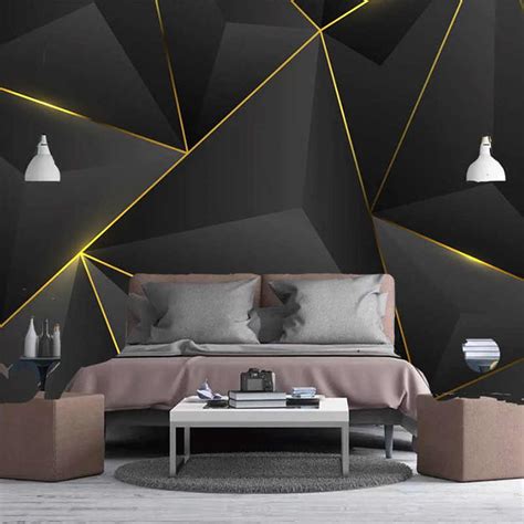 Custom Photo Wall 3d Abstract Geometric Gold Striped Wallpaper Mural