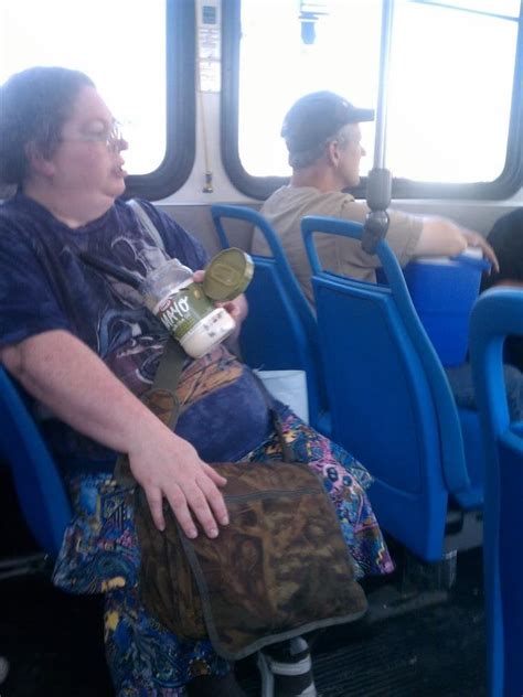 Woman On Bus Eating Tub Of Mayonnaise Wtf