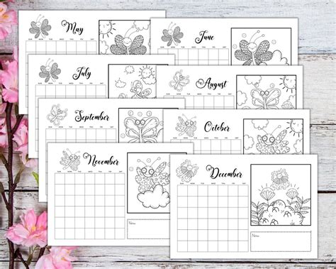 Butterfly Monthly Calendar Undated Monthly Planner Printable Etsy
