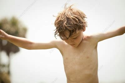 Bare Chested Boy Playing Outdoors Stock Image F Science