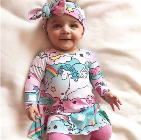 2pcs Newborn Toddler Baby Girl Kid Unicon Dress Toddler Animals Casual