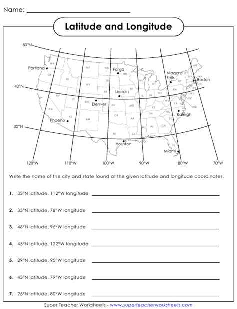 Latitude And Longitude Worksheet With Answers Download Pdf Map