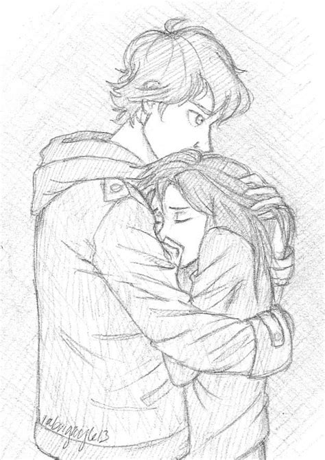 A Drawing Of Two People Hugging Each Other