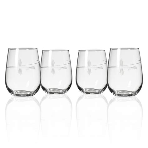 Heron Etched Stemless Wine Glasses Set Of 4 Caron S Beach House