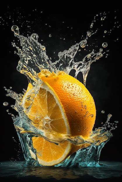 Una Naranja Salpicando En Un Vaso Con Agua Salpicando A Su Alrededor