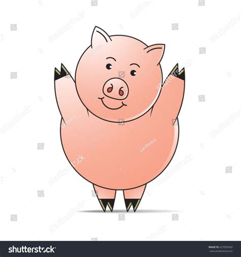Pink Color Pig Cartoon Character Standing Vector De Stock Libre De