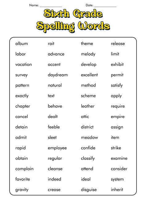 6th Grade Spelling Word Lists Hard Spelling Words 8th Grade Spelling