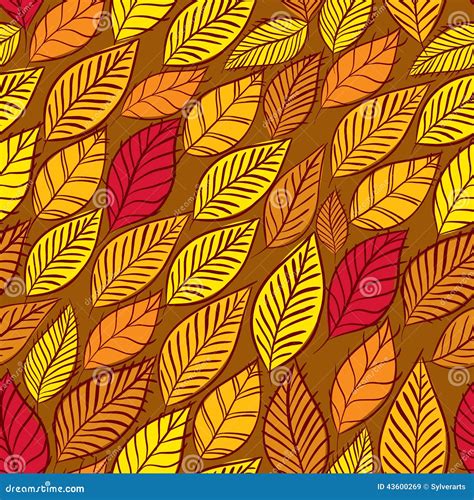 Floral Vector Seamless Pattern Autumn Leaves Seamless Background Hand