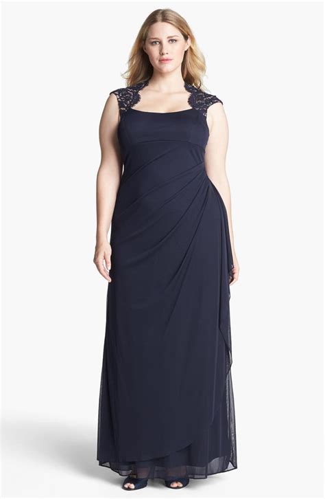 Xscape Embellished Lace Yoke Draped Mesh Gown Plus Size Nordstrom