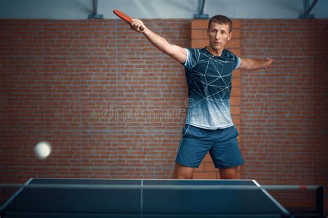 Man Hits The Ball Table Tennis Ping Pong Player Stock Photo Image