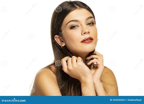 A Young Beautiful Woman With Blue Eyes Stock Photo Image Of