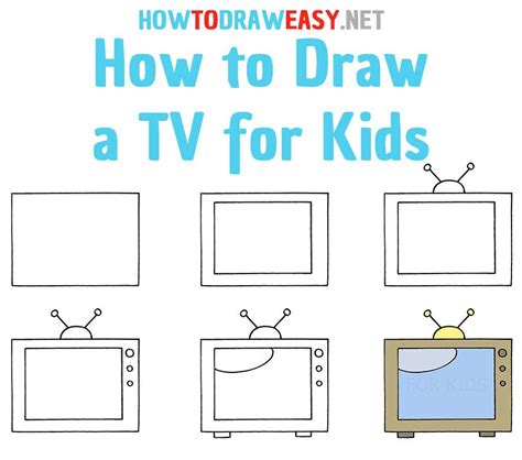 How To Draw A Tv Step By Step For Kids Tv Television Drawing