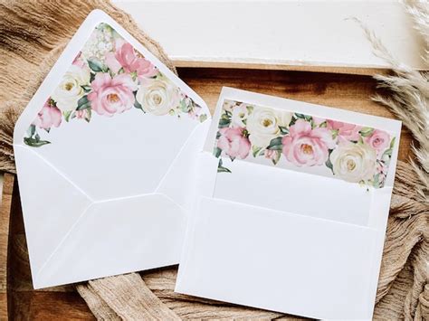 Blush Envelope Liner Template Dusty Rose Pink Flowers Liner Diy Printable Rustic Wedding